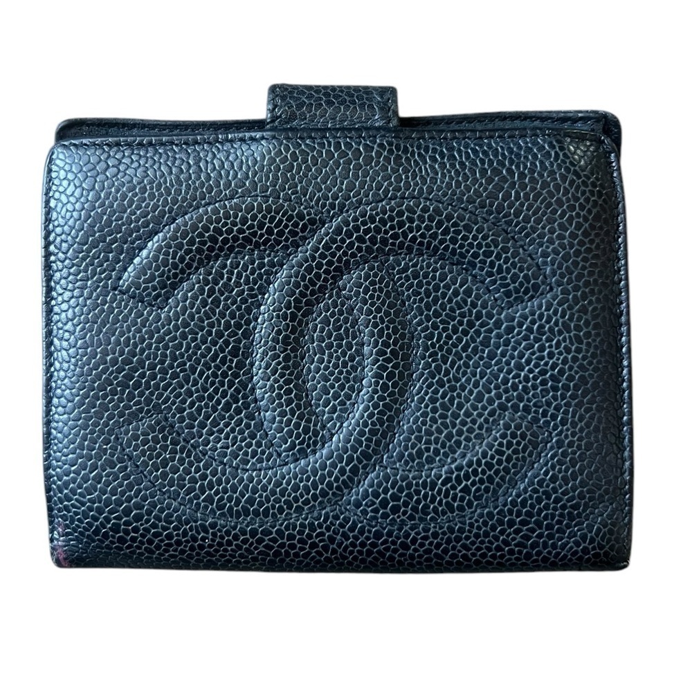 CHANEL Bifold Wallet Purse Black Calfskin